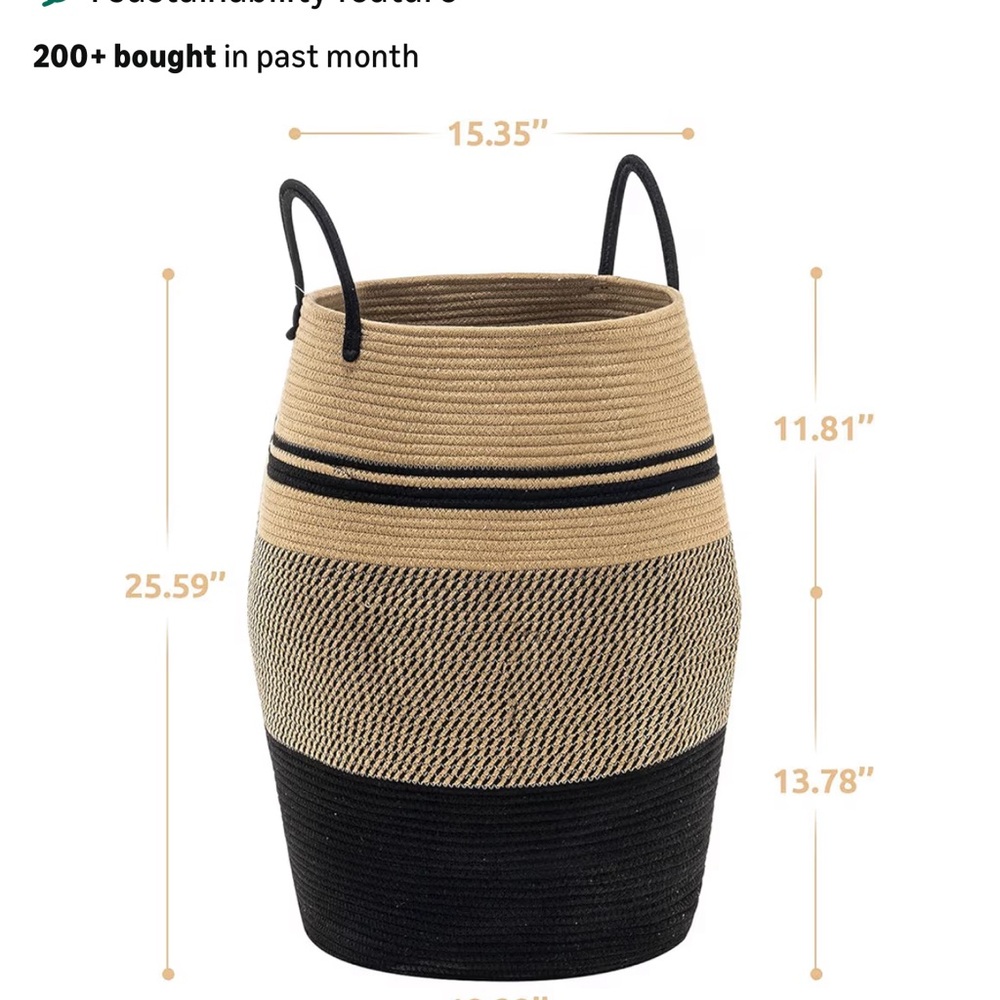 Chic Large Black and Tan Woven Storage Basket